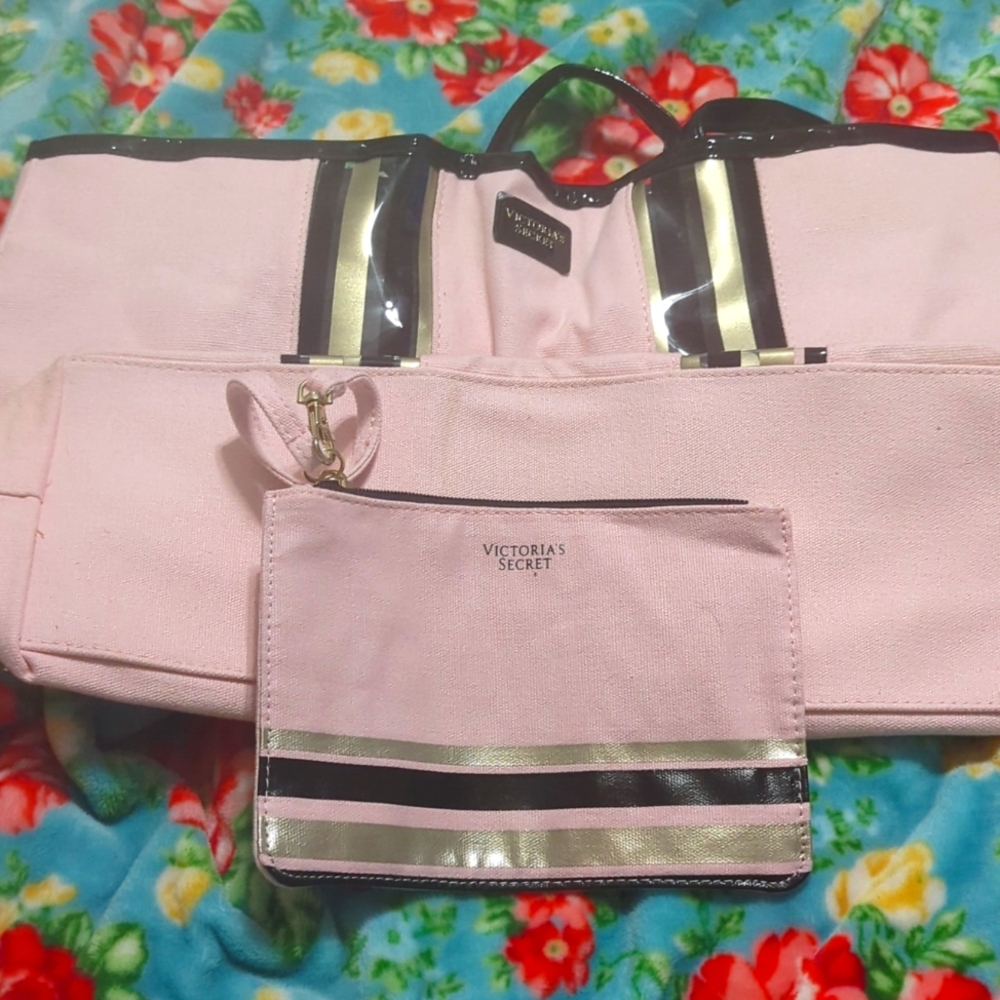 Victoria secret pink tote bag and matching wristlet